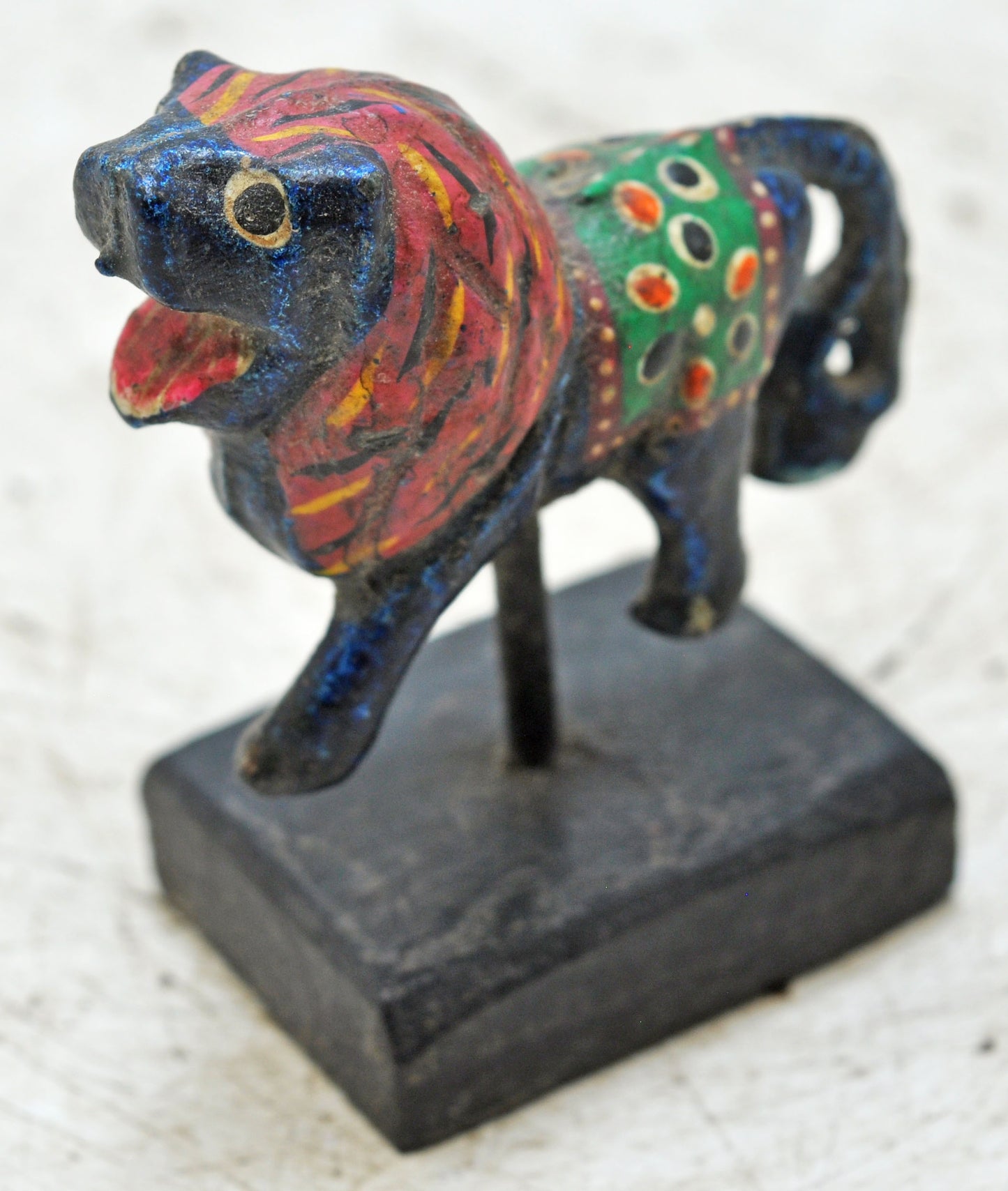 Vintage Wooden Lion Figurine Original Old Hand Carved Painted