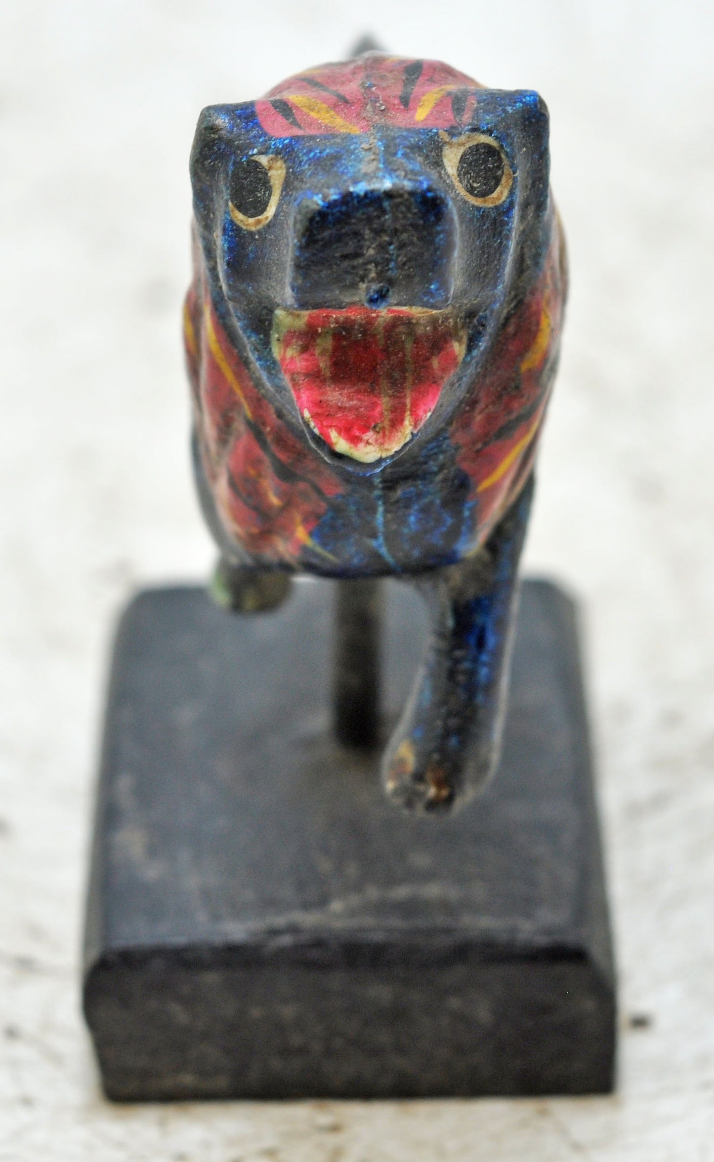 Vintage Wooden Lion Figurine Original Old Hand Carved Painted