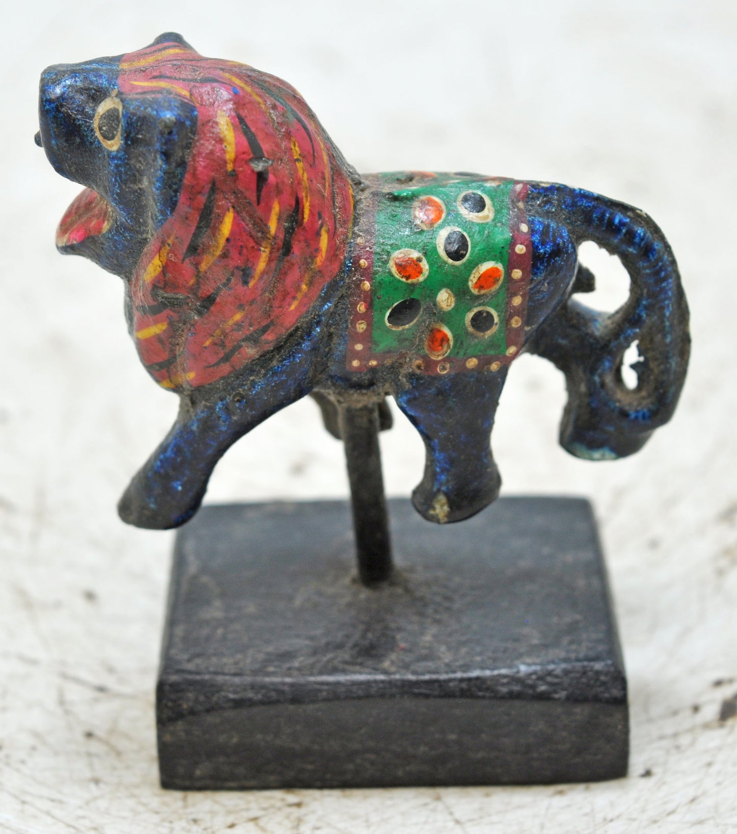 Vintage Wooden Lion Figurine Original Old Hand Carved Painted