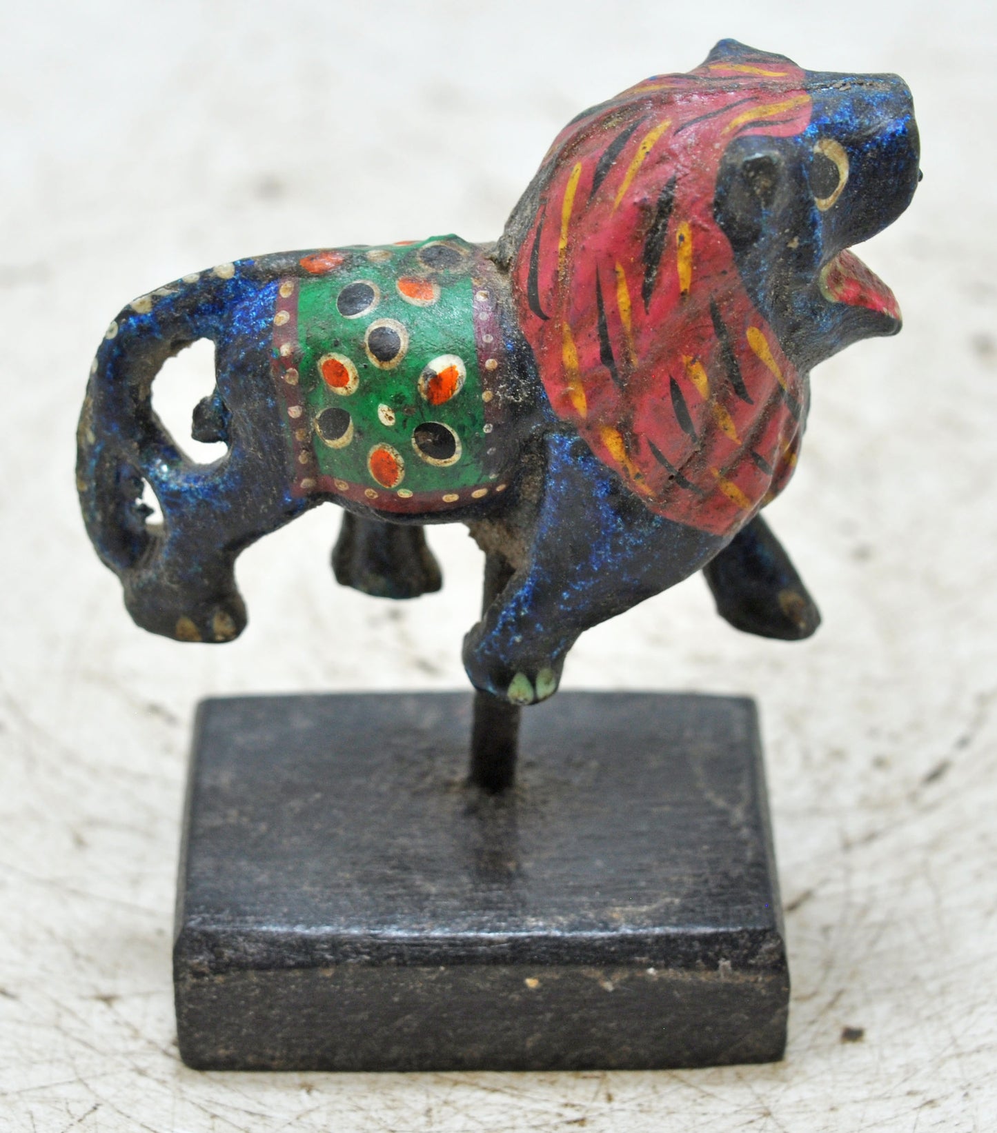 Vintage Wooden Lion Figurine Original Old Hand Carved Painted