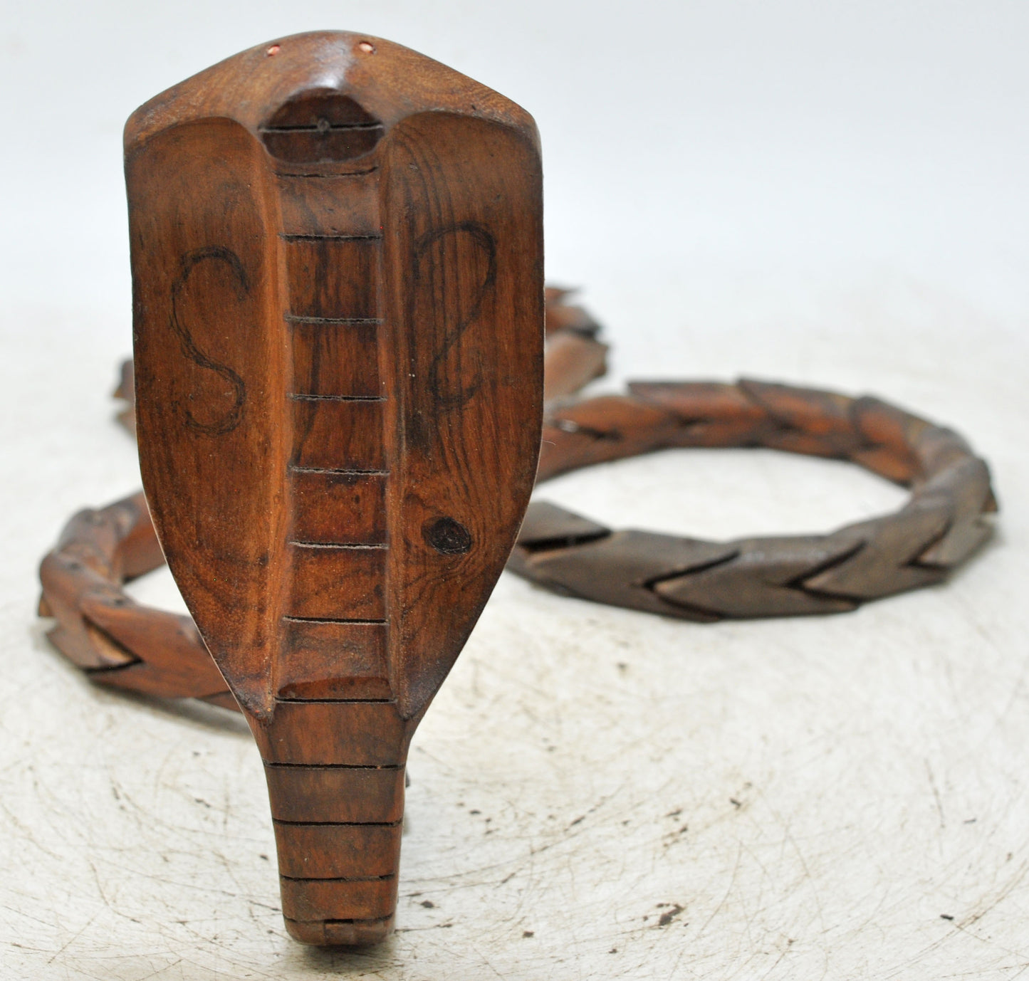 Antique Wooden Snake Figurine Original Old Fine Hand Carved Crafted Unique