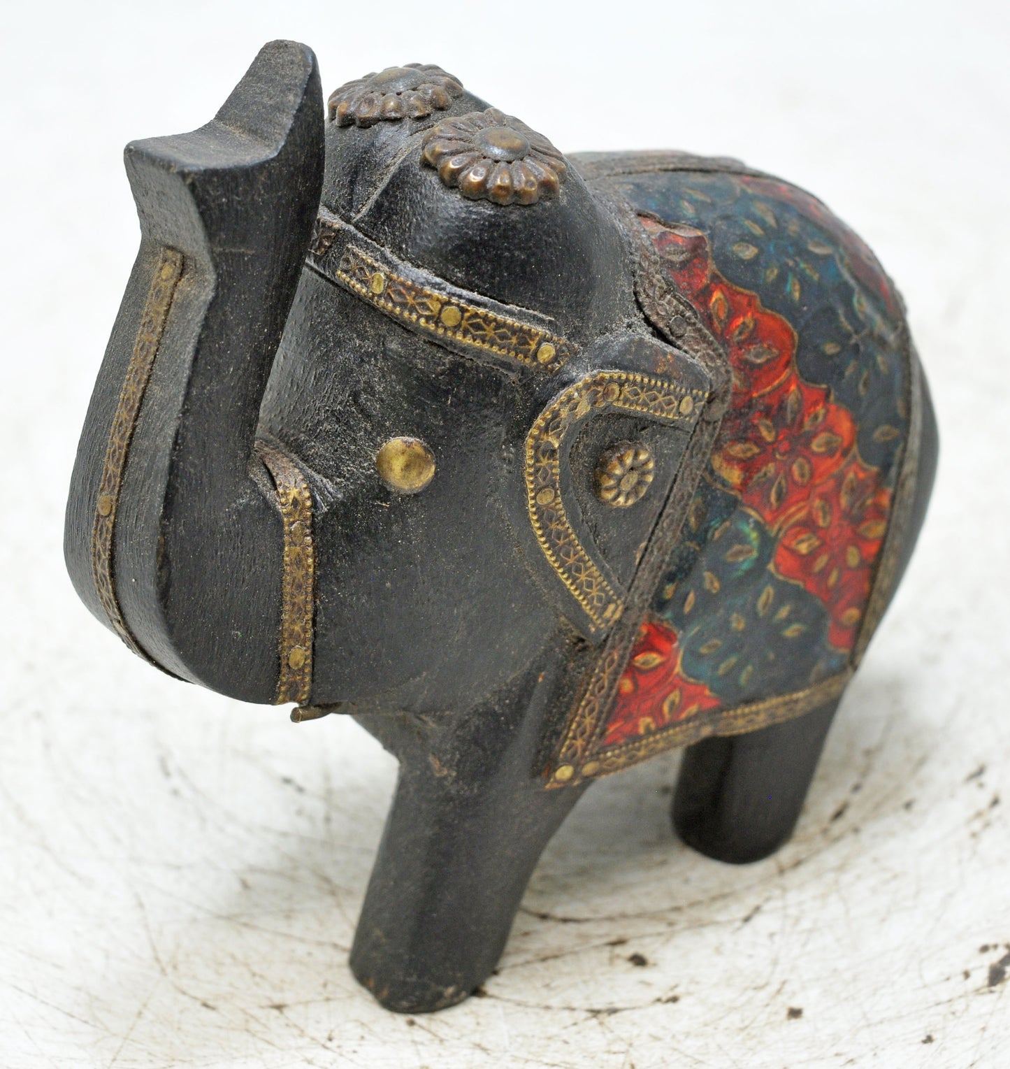 Vintage Wooden Small Elephant Figurine Original Old Hand Carved