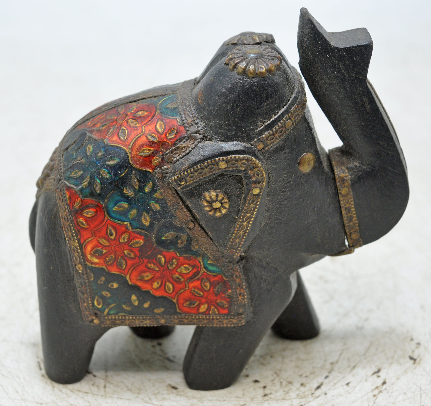 Vintage Wooden Small Elephant Figurine Original Old Hand Carved