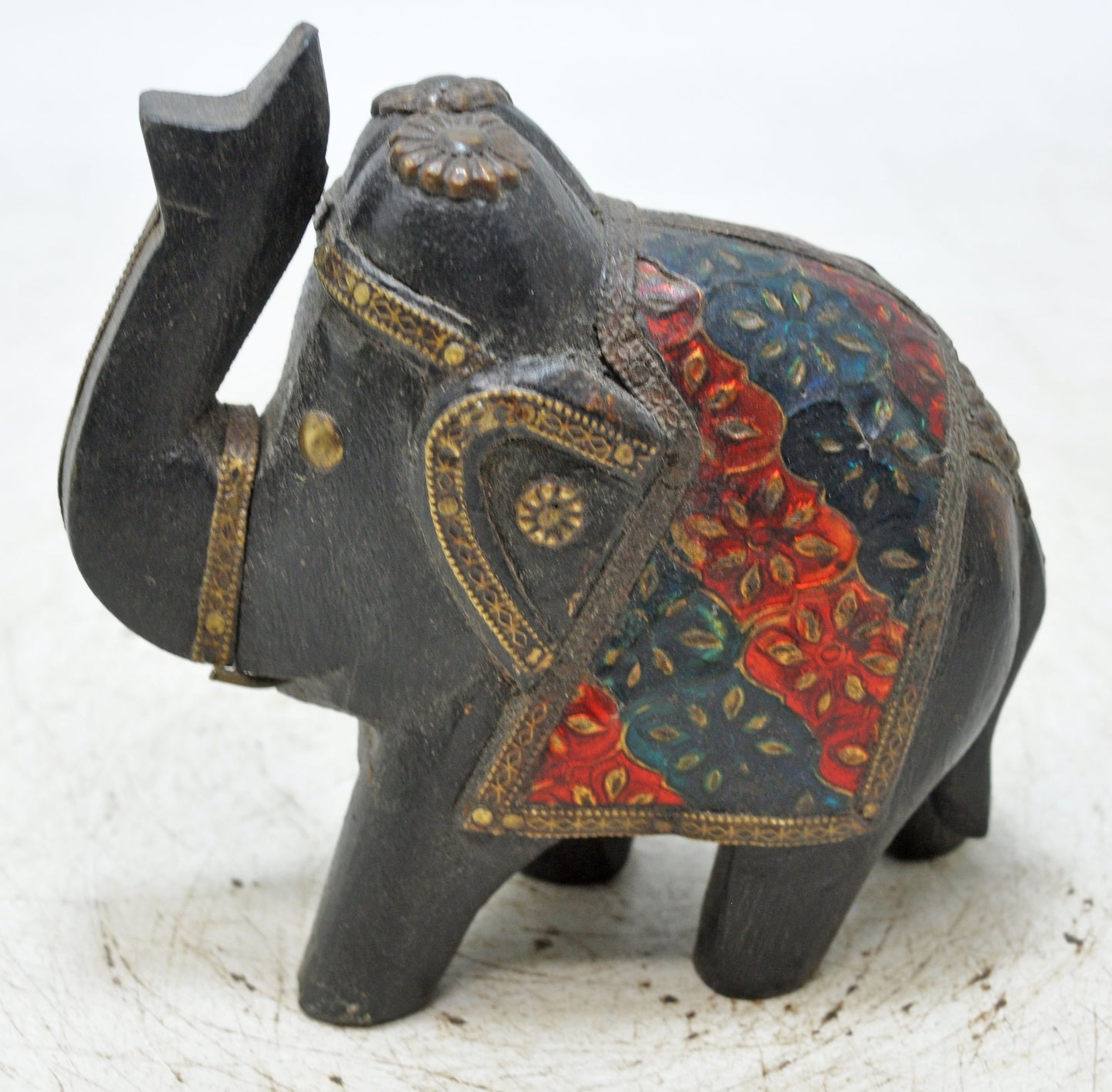 Vintage Wooden Small Elephant Figurine Original Old Hand Carved