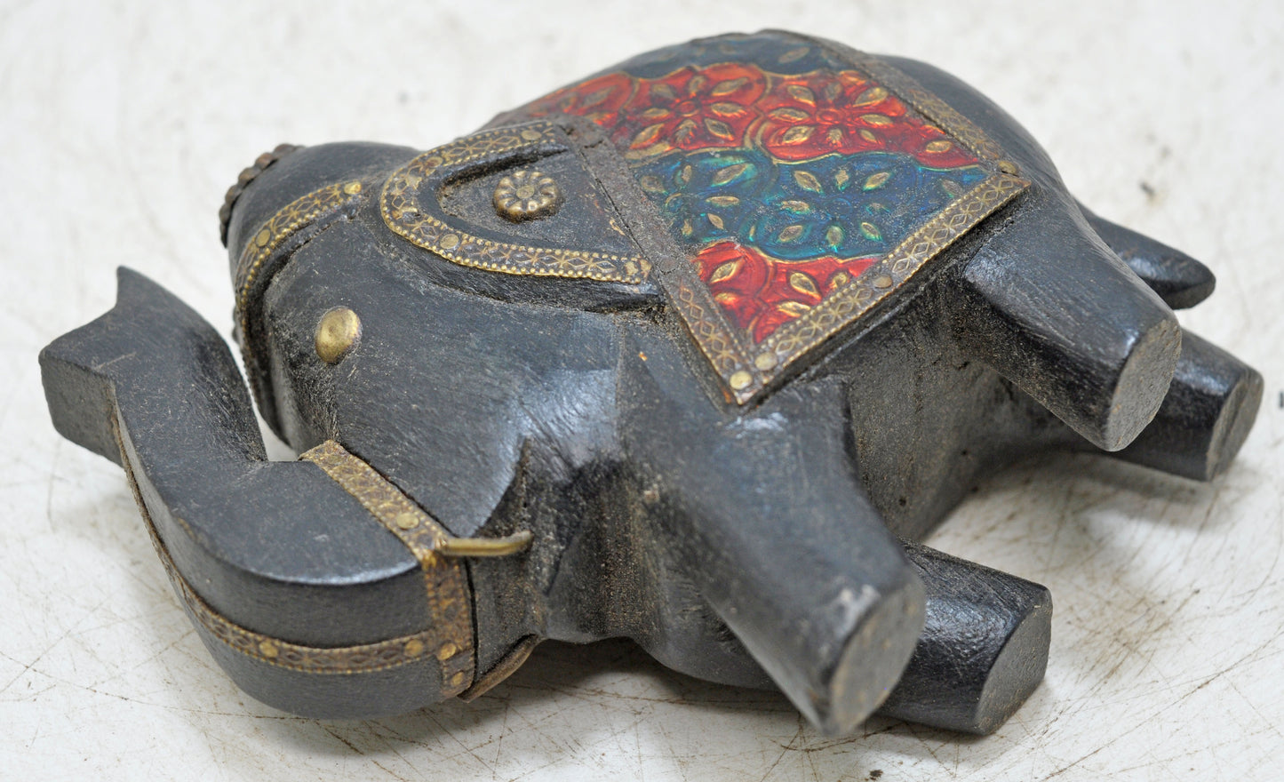 Vintage Wooden Small Elephant Figurine Original Old Hand Carved
