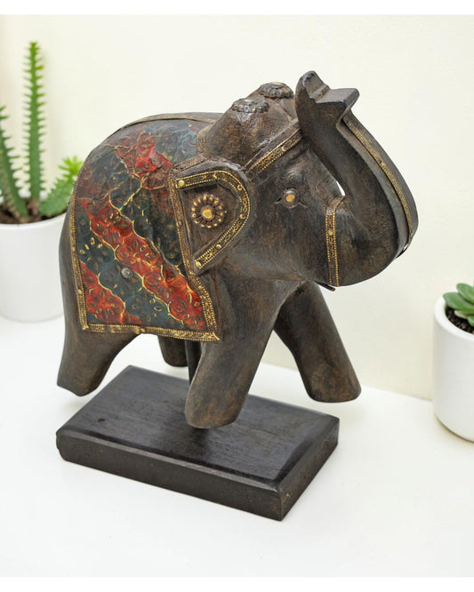 Vintage Wooden Small Elephant Figurine Original Old Hand Carved