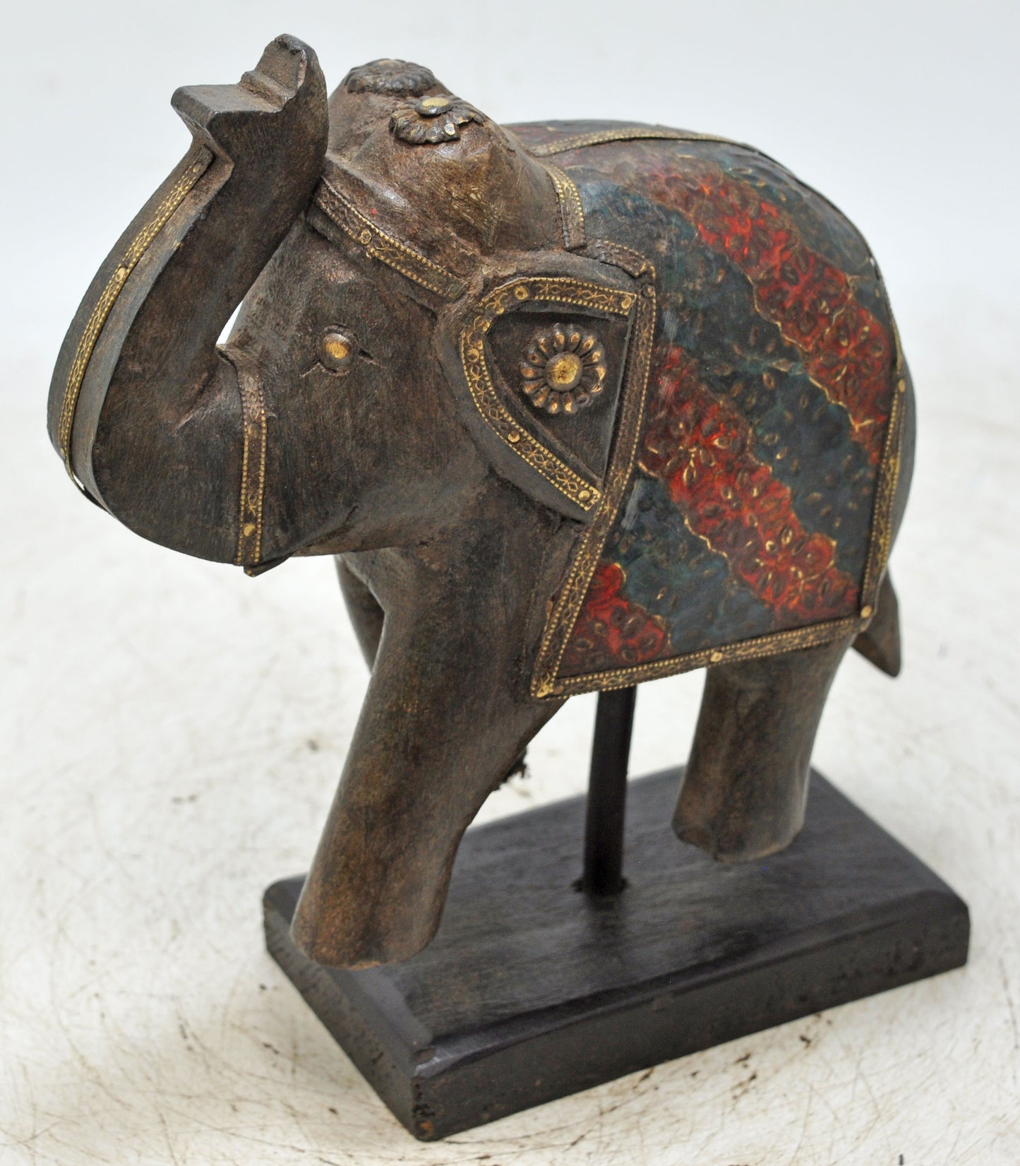 Vintage Wooden Small Elephant Figurine Original Old Hand Carved