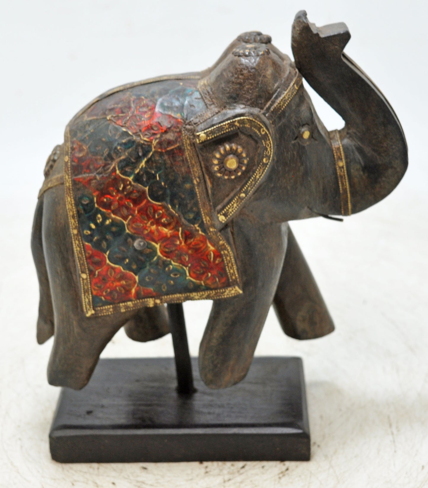 Vintage Wooden Small Elephant Figurine Original Old Hand Carved