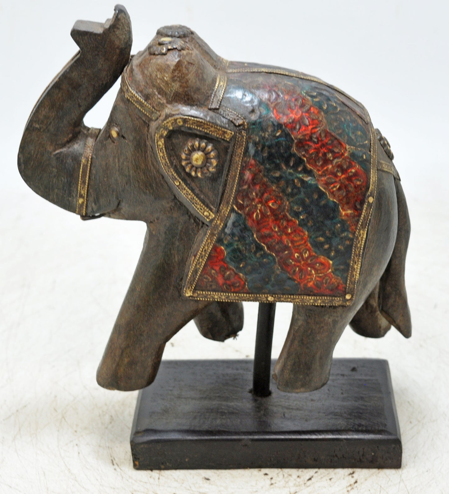 Vintage Wooden Small Elephant Figurine Original Old Hand Carved