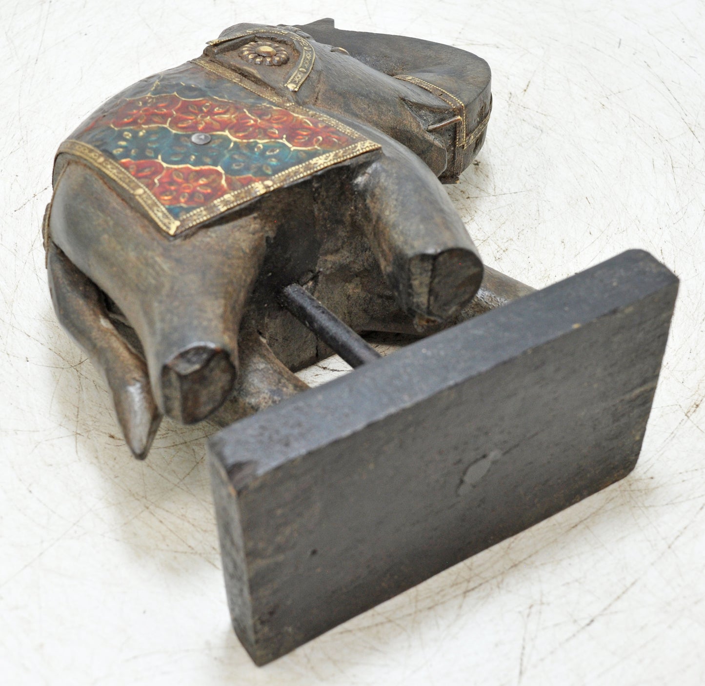 Vintage Wooden Small Elephant Figurine Original Old Hand Carved