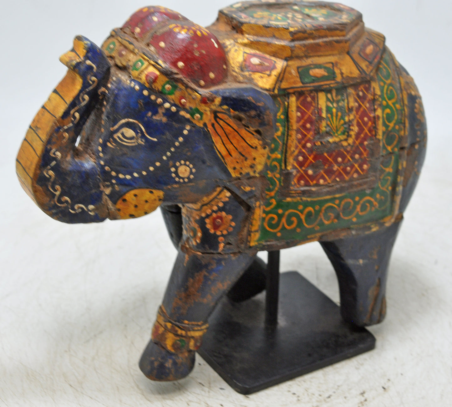 Vintage Wooden Elephant Figurine Original Old Hand Carved Painted