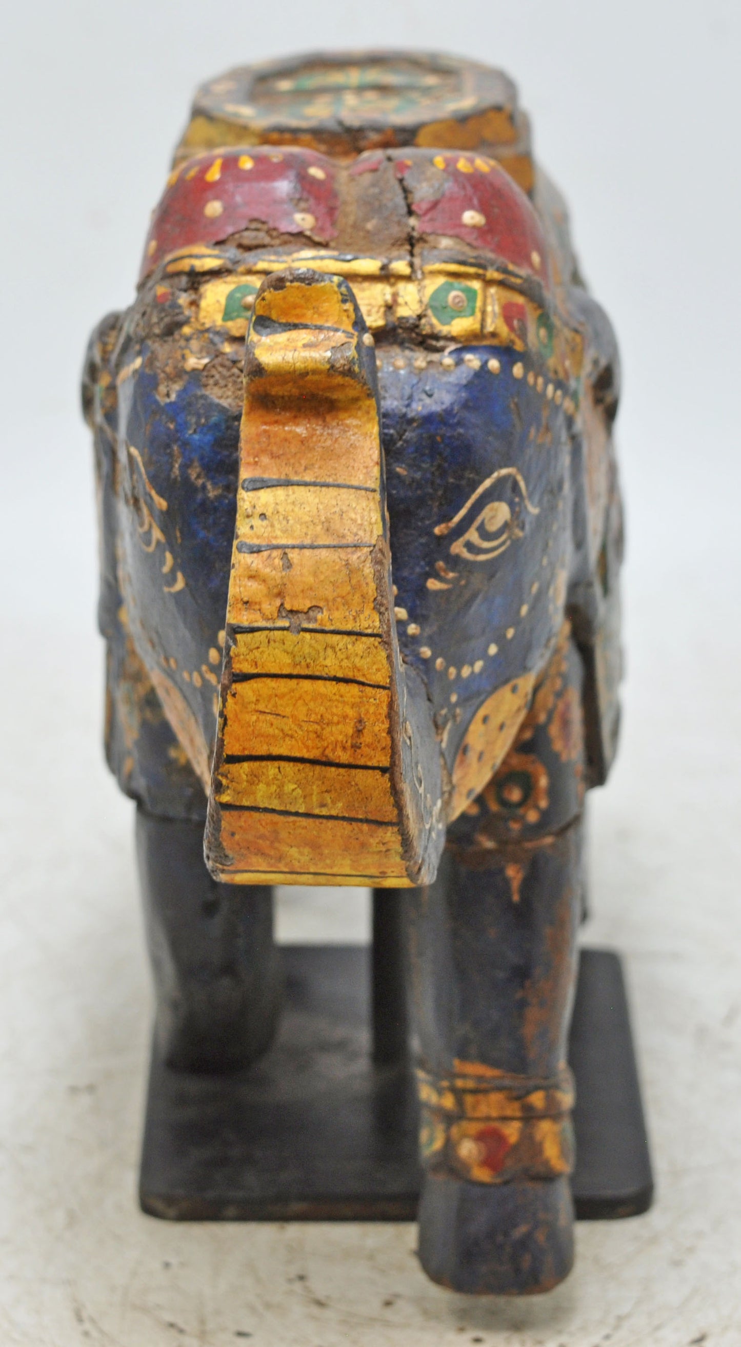 Vintage Wooden Elephant Figurine Original Old Hand Carved Painted