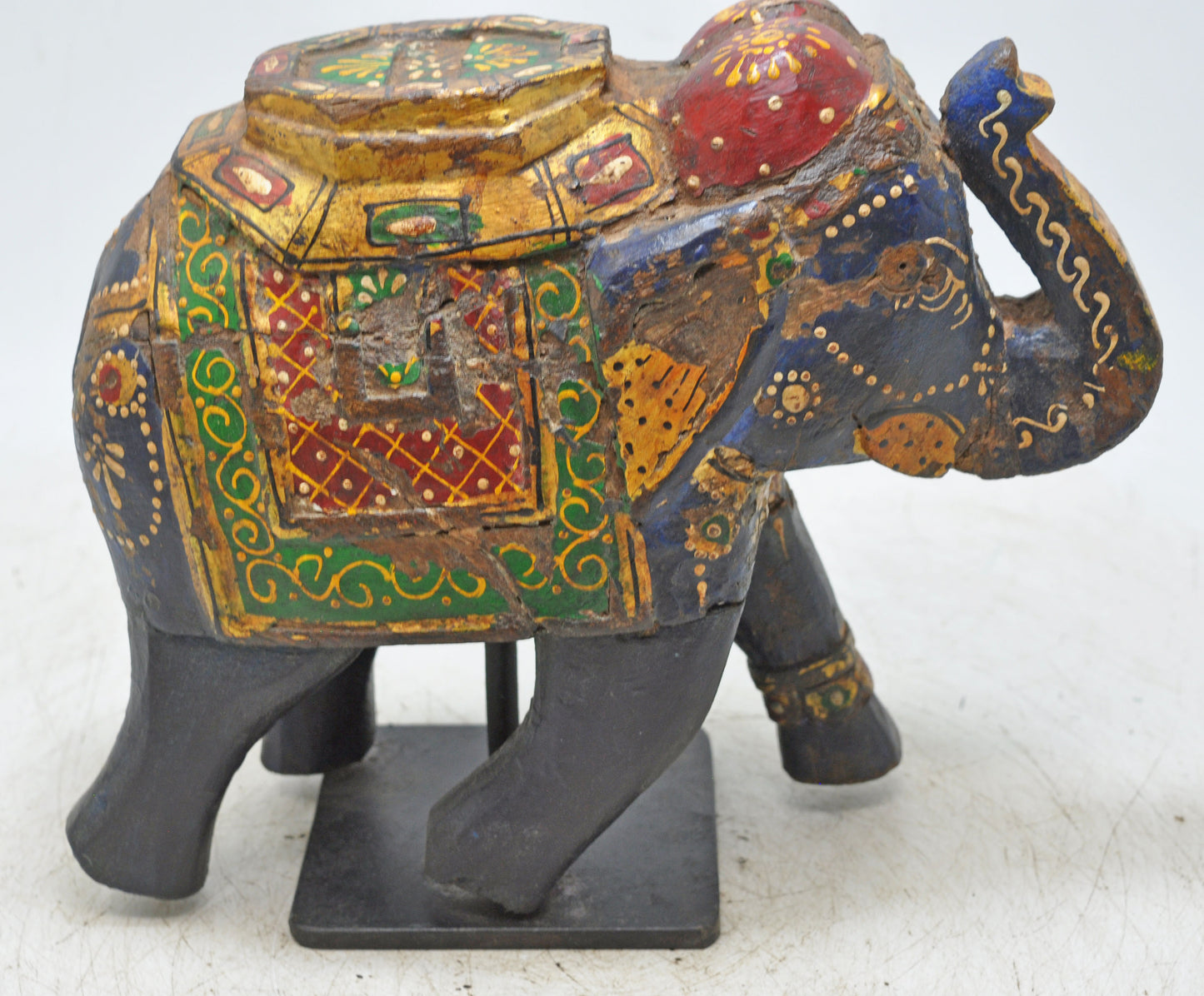Vintage Wooden Elephant Figurine Original Old Hand Carved Painted