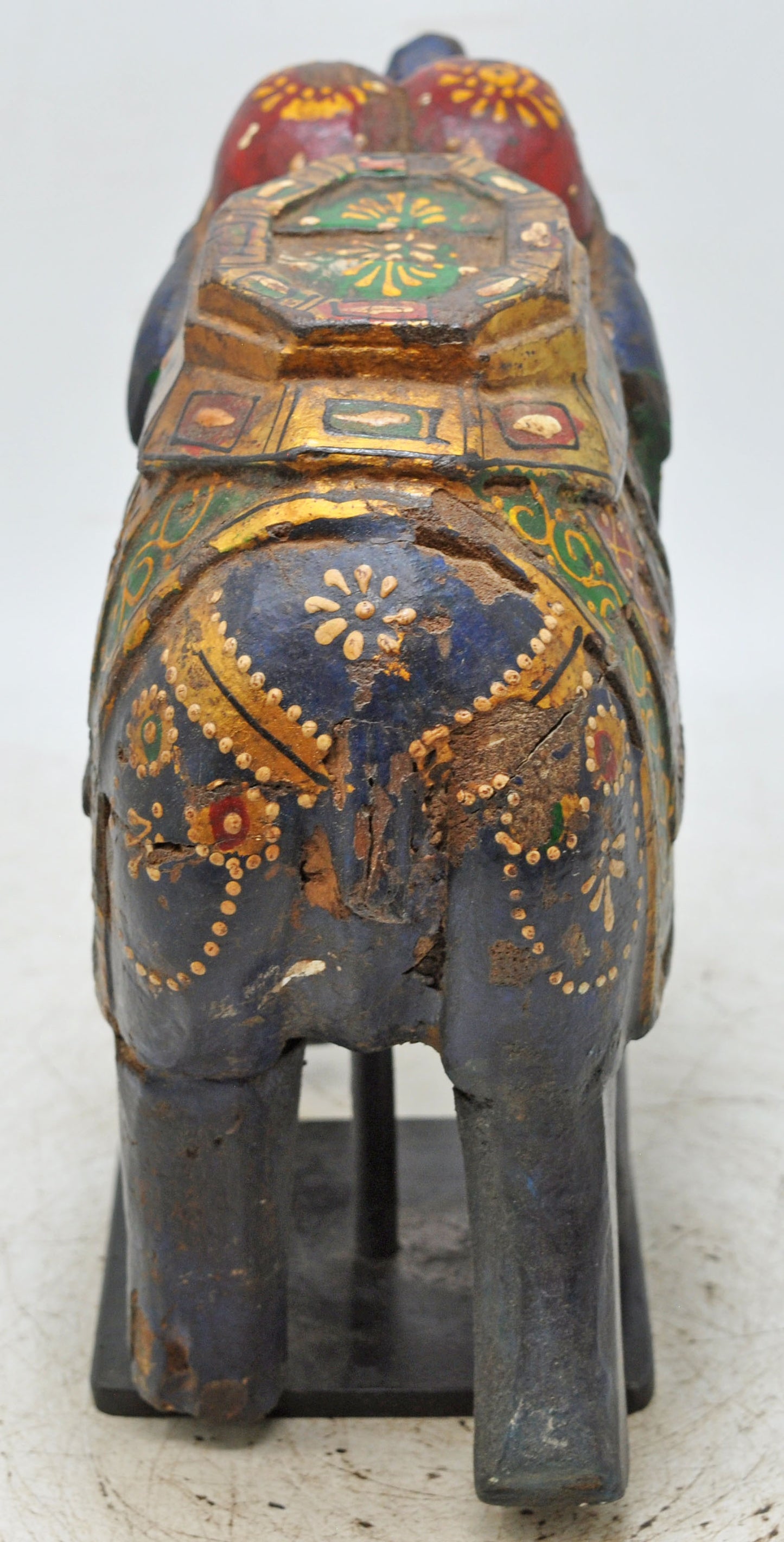 Vintage Wooden Elephant Figurine Original Old Hand Carved Painted