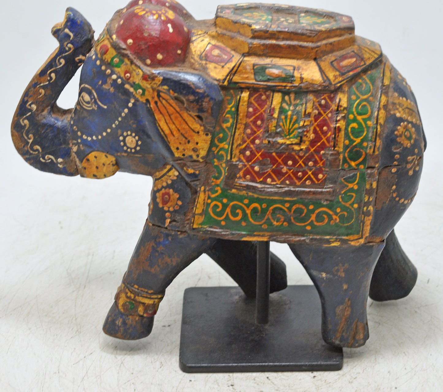 Vintage Wooden Elephant Figurine Original Old Hand Carved Painted