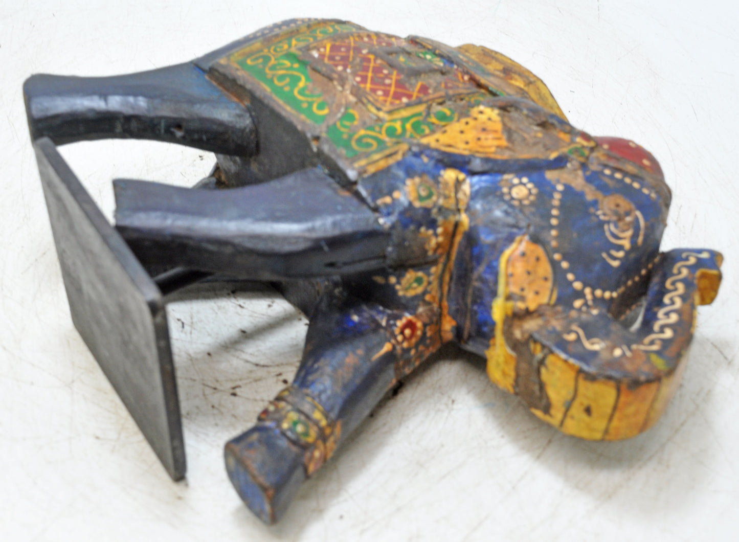 Vintage Wooden Elephant Figurine Original Old Hand Carved Painted