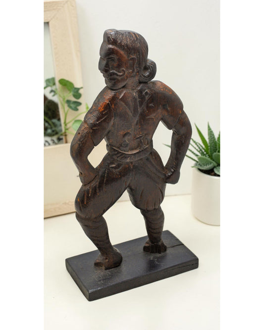 Antique Wooden Ethnic Village Man Figurine Original Old Hand Carved