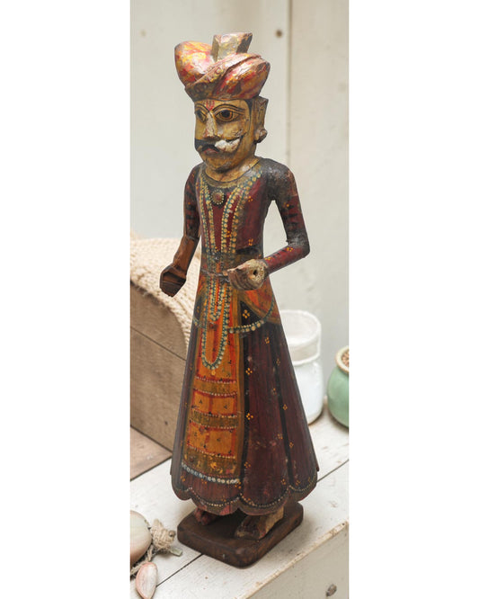 Vintage Wooden Isar Man Figurine Original Old Fine Hand Carved Painted