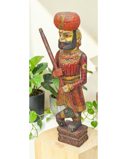 Vintage Wooden Tall Watchman Figurine Original Old Fine Hand Carved Painted