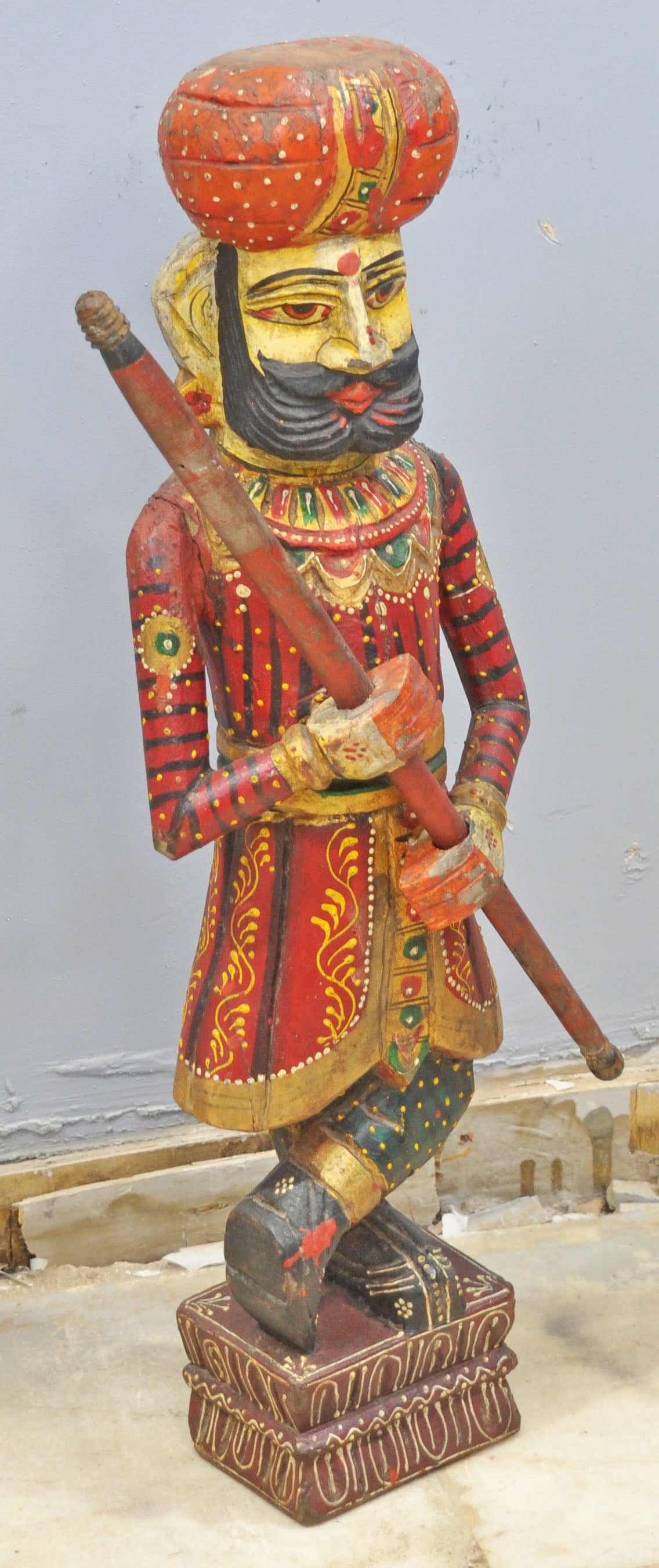 Vintage Wooden Tall Watchman Figurine Original Old Fine Hand Carved Painted