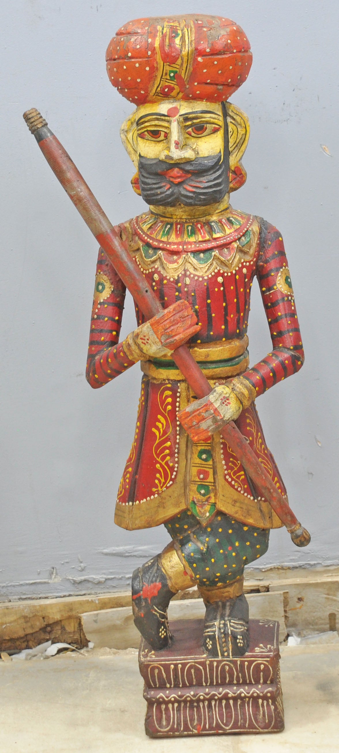 Vintage Wooden Tall Watchman Figurine Original Old Fine Hand Carved Painted