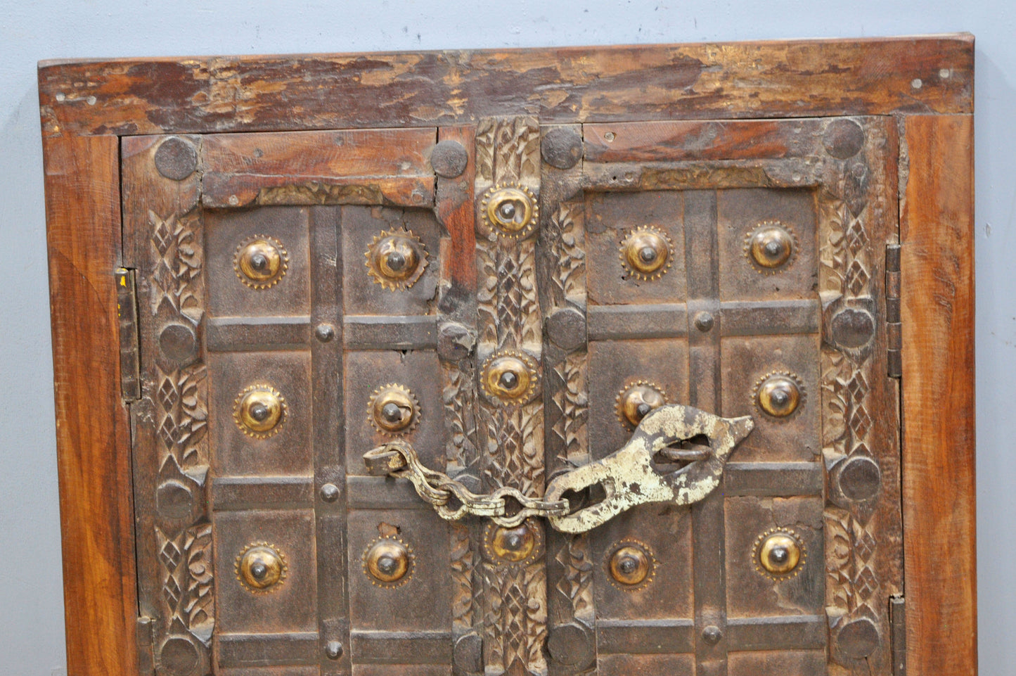 Antique Wooden Wall Décor Window Panel With Frame Original Old Fine Carved Metal Fitted