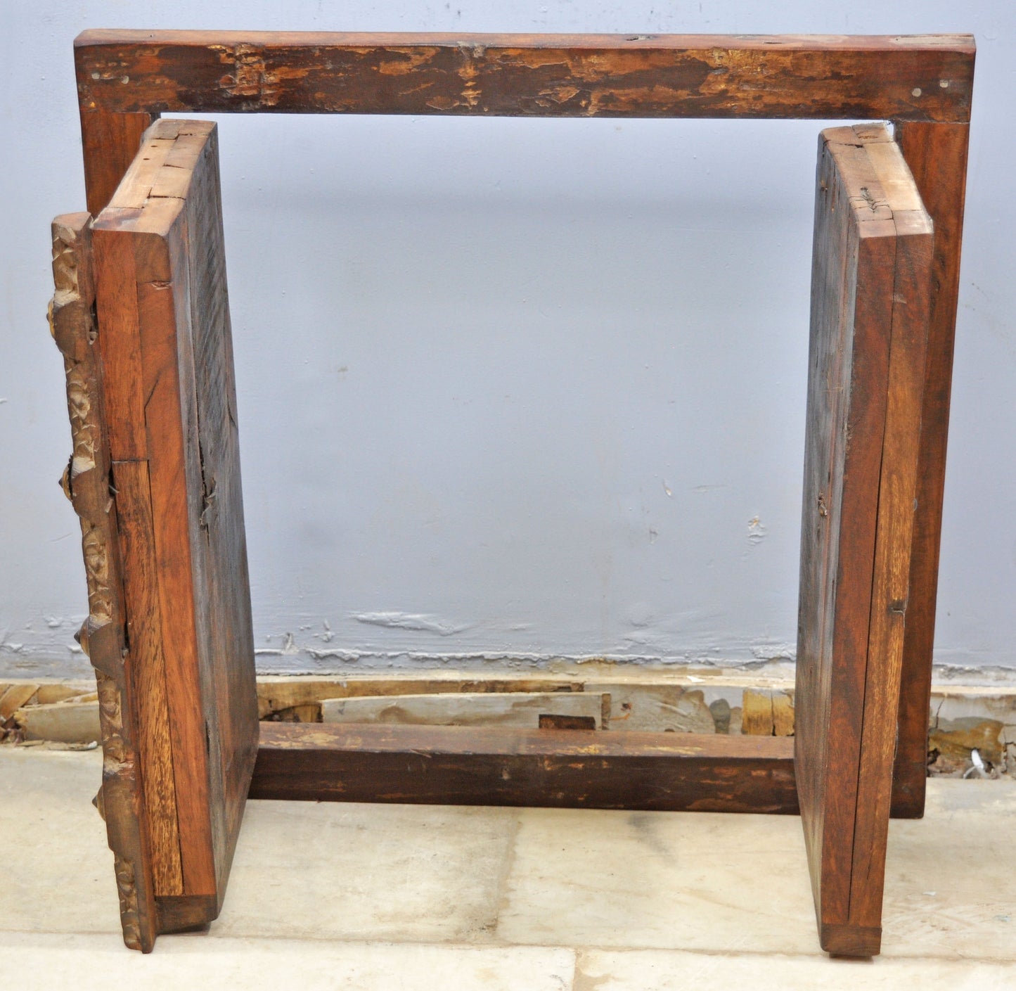 Antique Wooden Wall Décor Window Panel With Frame Original Old Fine Carved Metal Fitted