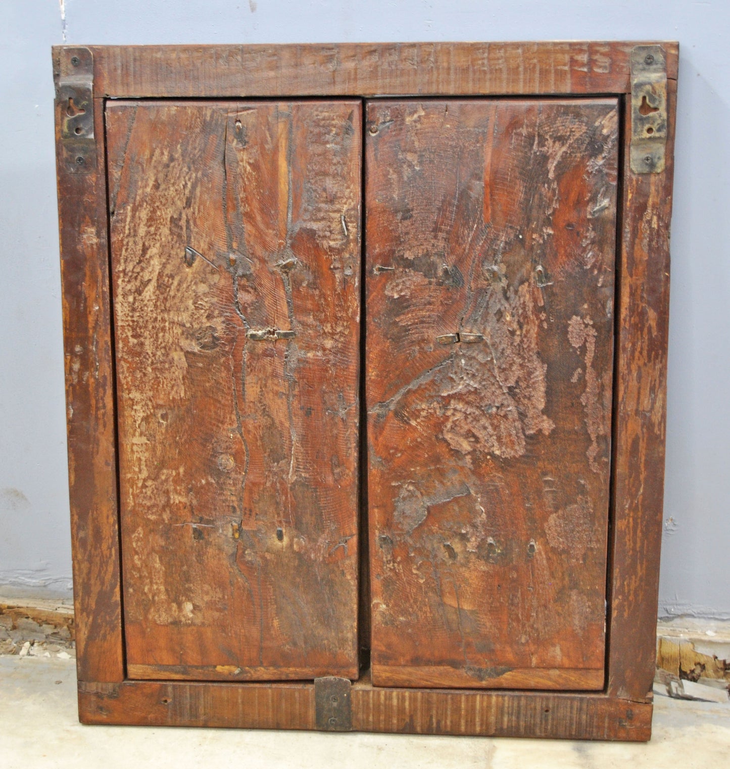 Antique Wooden Wall Décor Window Panel With Frame Original Old Fine Carved Brass Fitted