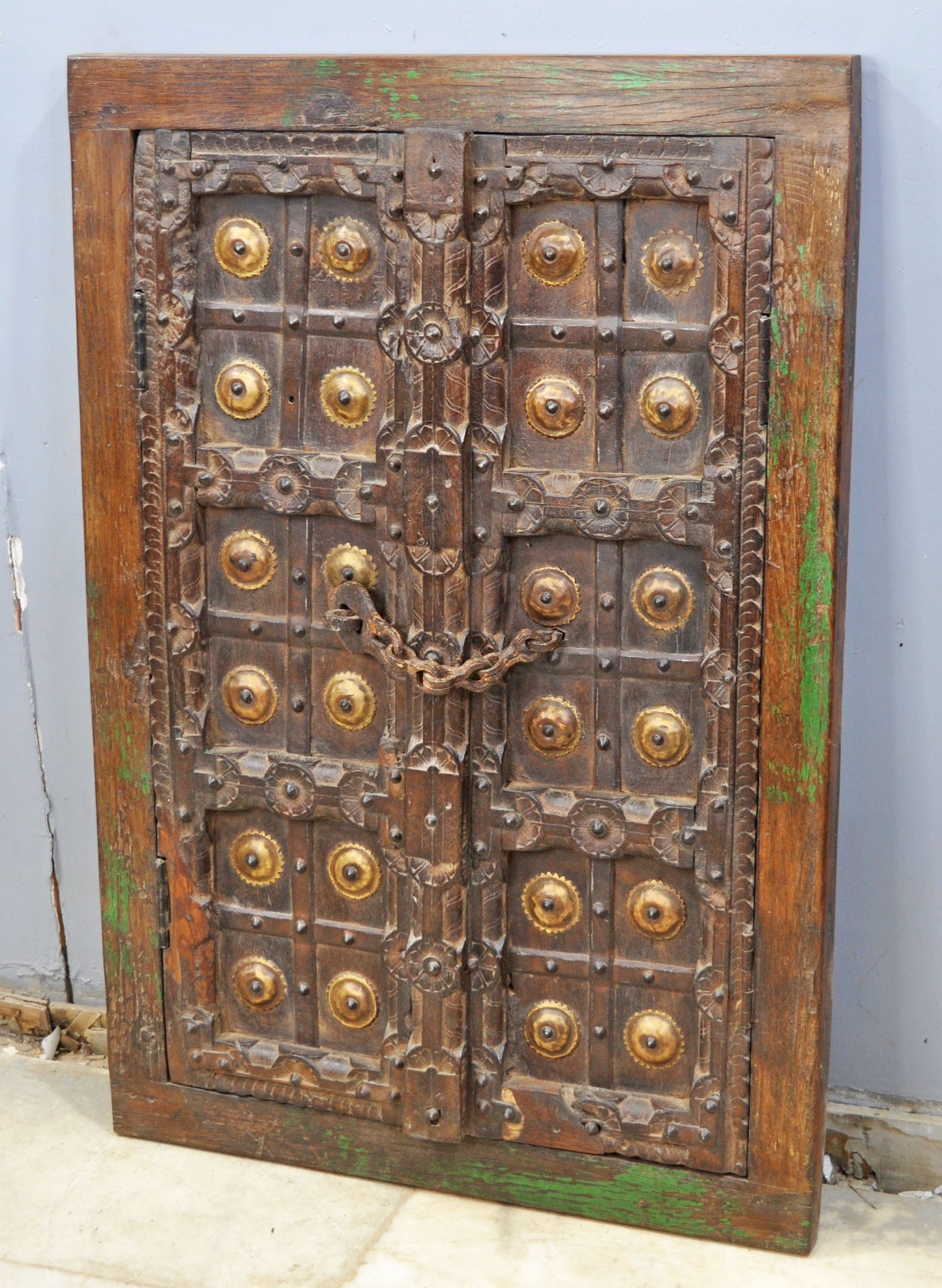 Antique Wooden Wall Décor Window Panel With Frame Original Old Fine Carved Brass Fitted