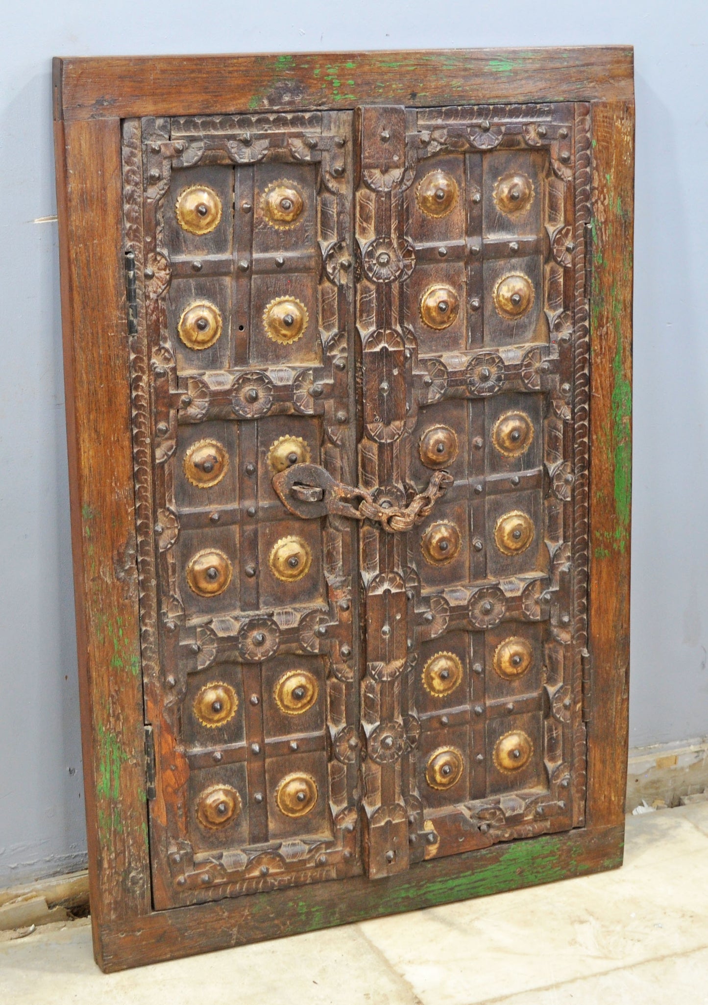 Antique Wooden Wall Décor Window Panel With Frame Original Old Fine Carved Brass Fitted
