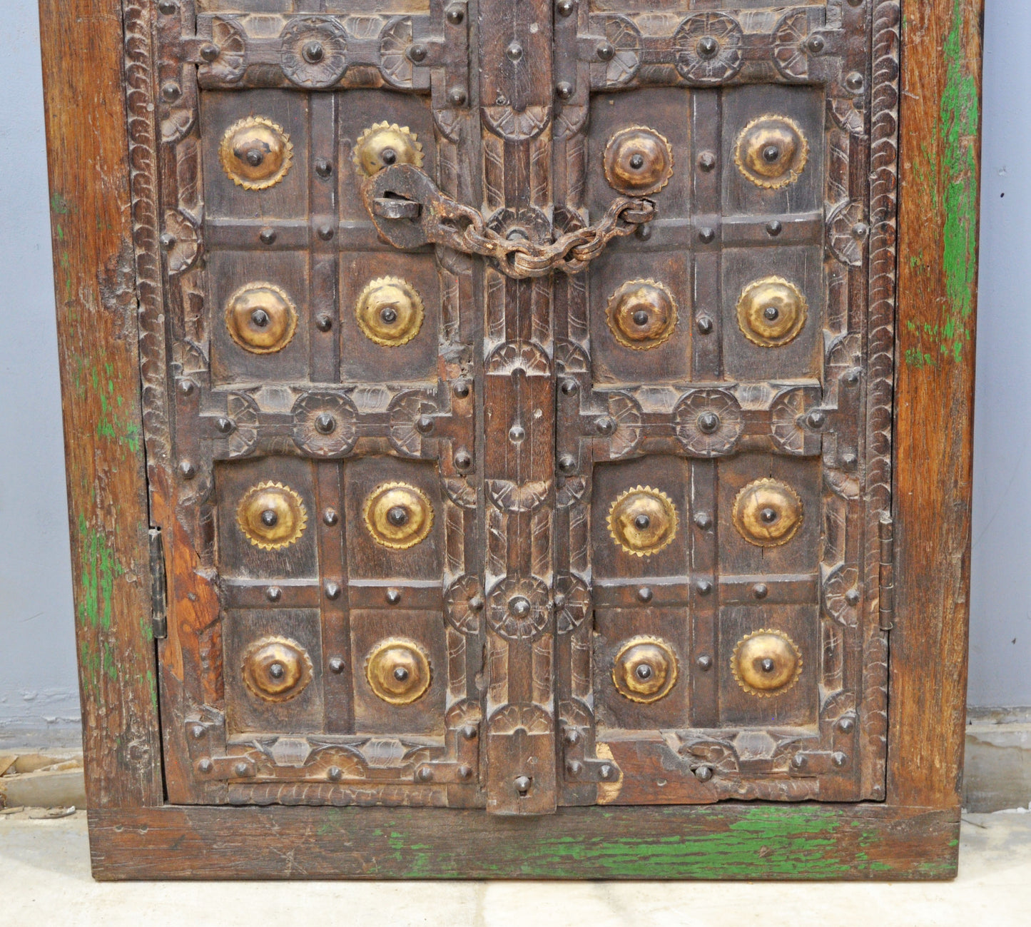 Antique Wooden Wall Décor Window Panel With Frame Original Old Fine Carved Brass Fitted