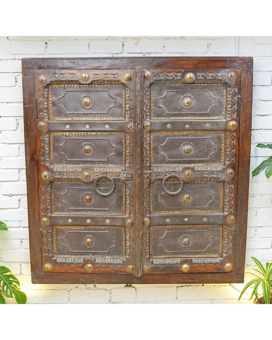 Antique Wooden Wall Décor Window Panel With Frame Original Old Fine Carved Brass Fitted