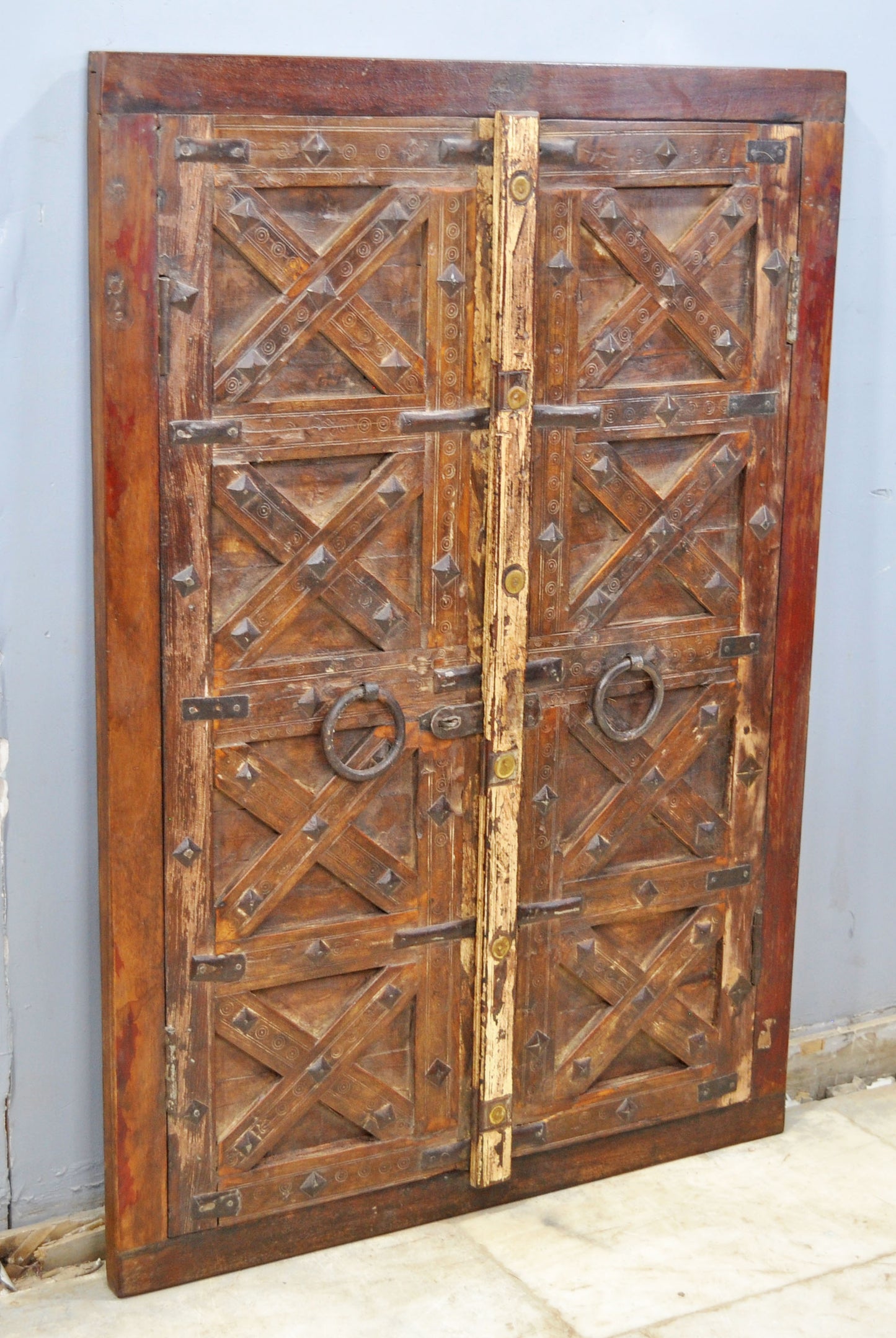 Antique Wooden Wall Décor Window Panel With Frame Original Old Fine Carved Metal Fitted