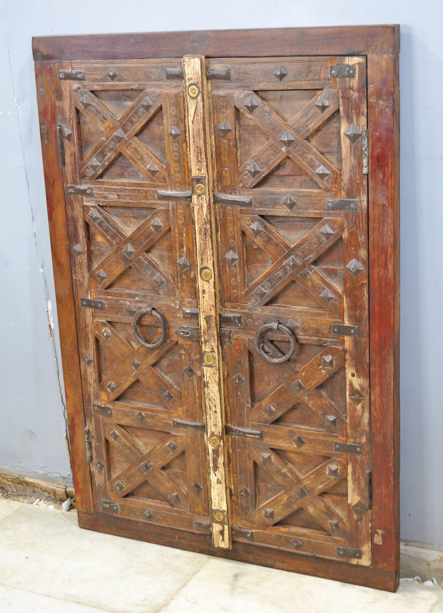 Antique Wooden Wall Décor Window Panel With Frame Original Old Fine Carved Metal Fitted