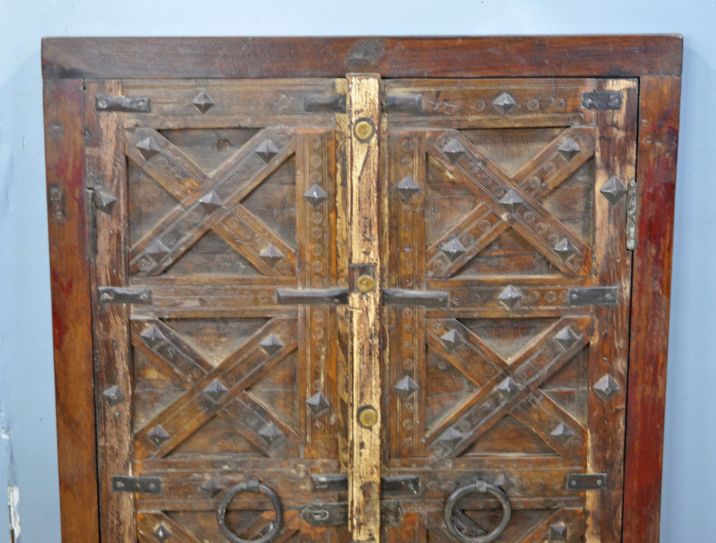 Antique Wooden Wall Décor Window Panel With Frame Original Old Fine Carved Metal Fitted