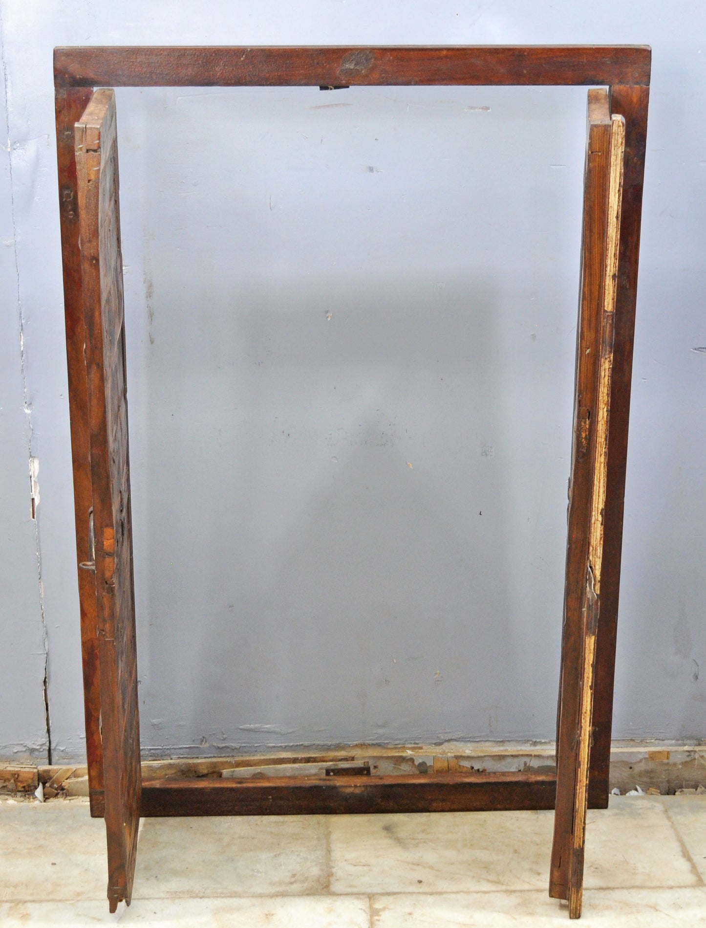 Antique Wooden Wall Décor Window Panel With Frame Original Old Fine Carved Metal Fitted