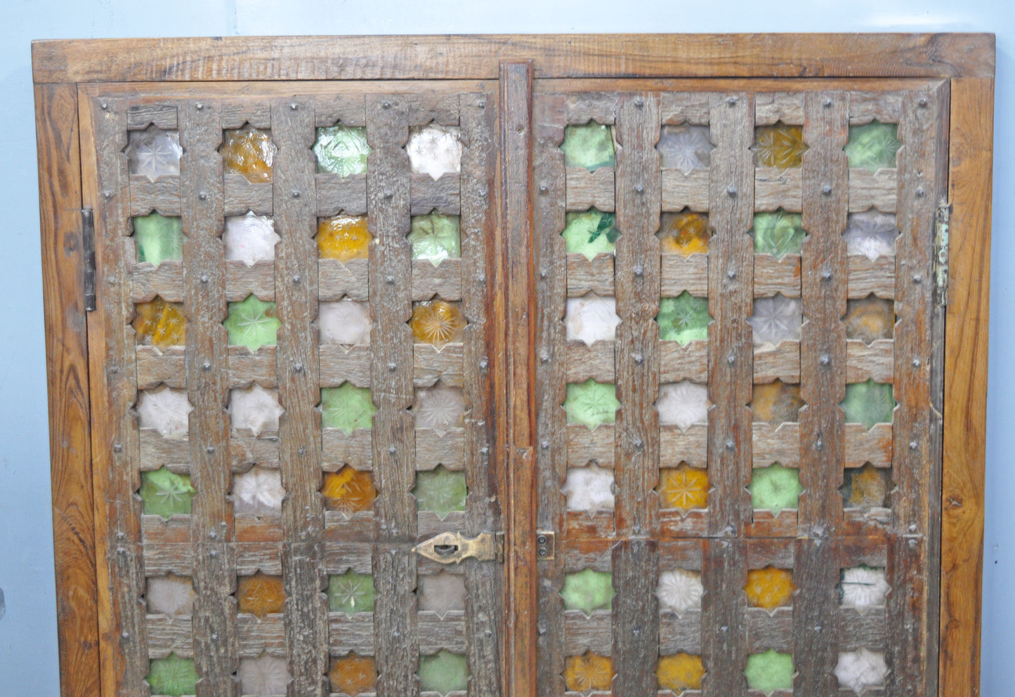 Antique Wooden Large Wall Décor Window Panel Original Old Fine Carved Stained Glass Fitted