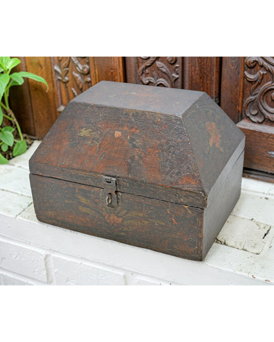 Vintage Wooden Dome Shaped Storage Box Original Old Hand Crafted Painted