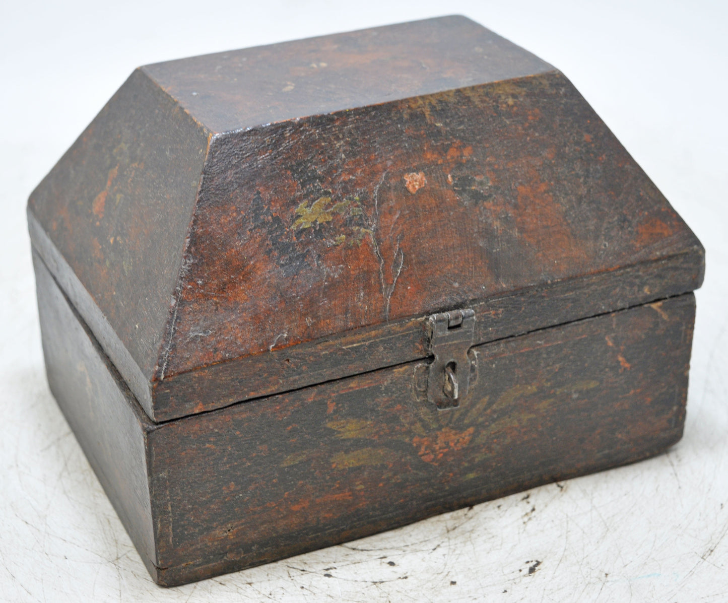 Vintage Wooden Dome Shaped Storage Box Original Old Hand Crafted Painted