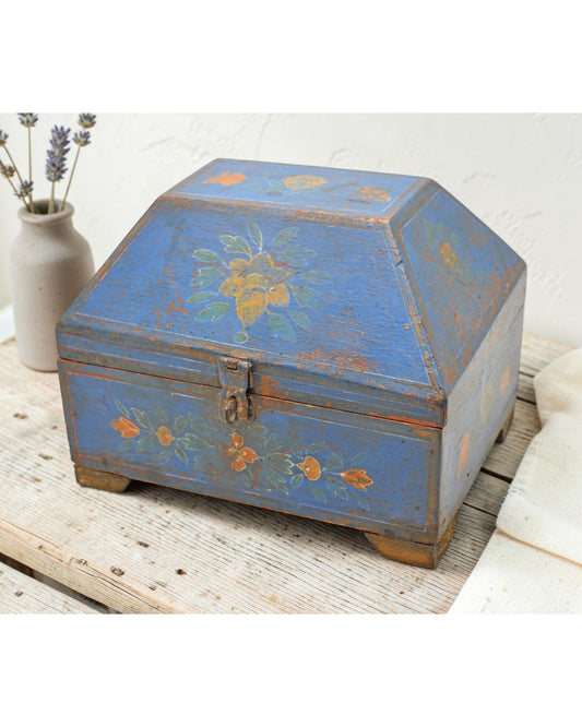Vintage Wooden Dome Shaped Storage Box Original Old Hand Crafted Painted