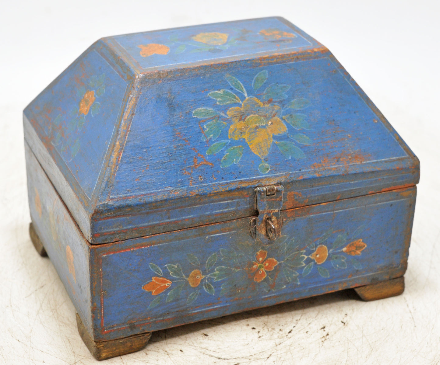 Vintage Wooden Dome Shaped Storage Box Original Old Hand Crafted Painted