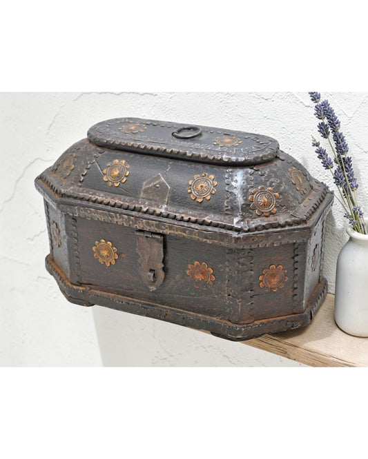 Vintage Wooden Dome Shaped Storage Box Original Old Hand Crafted Brass Fitted