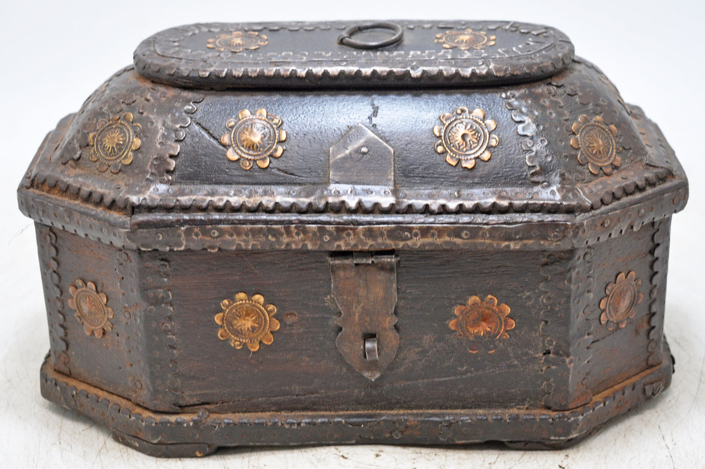 Vintage Wooden Dome Shaped Storage Box Original Old Hand Crafted Brass Fitted
