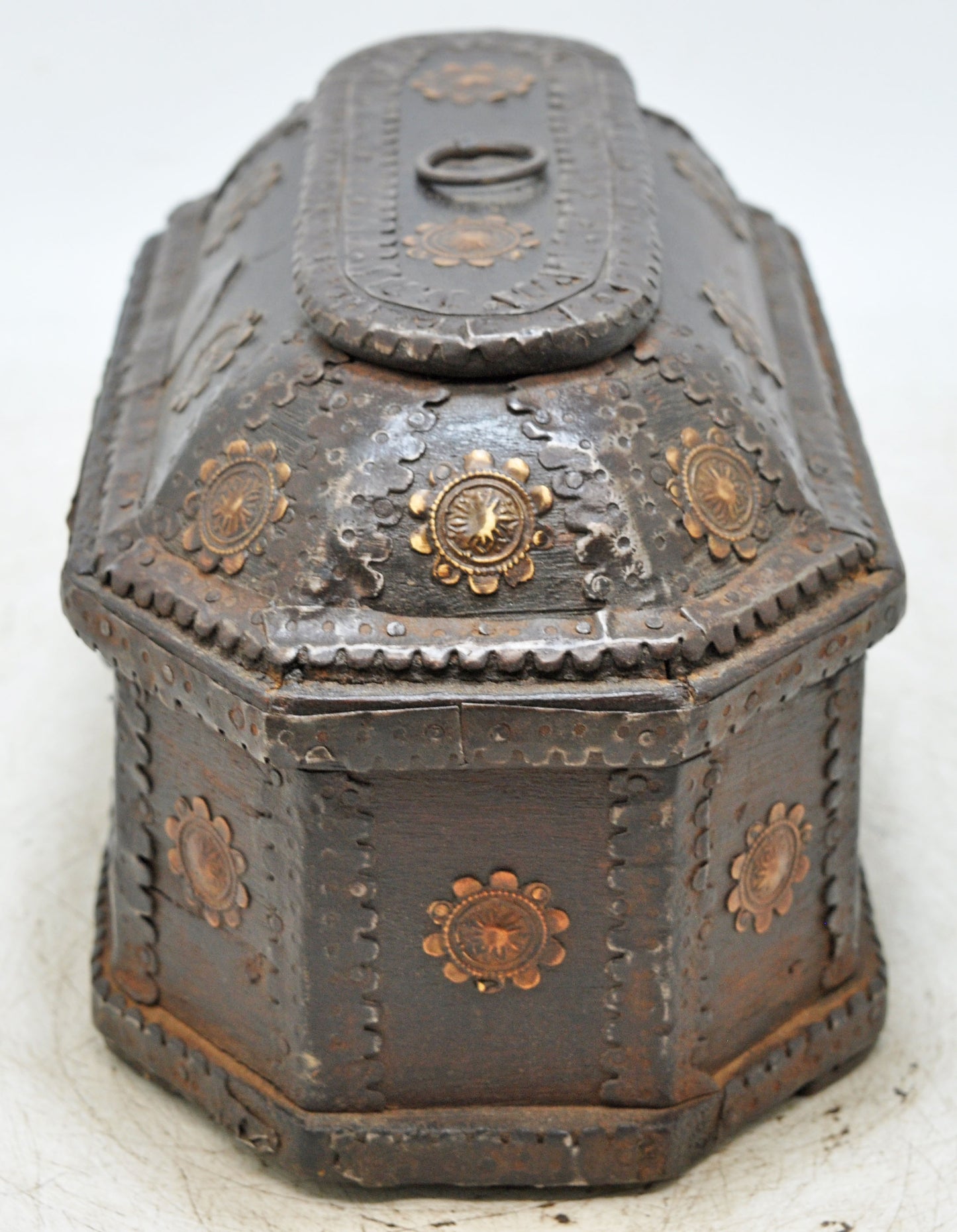 Vintage Wooden Dome Shaped Storage Box Original Old Hand Crafted Brass Fitted