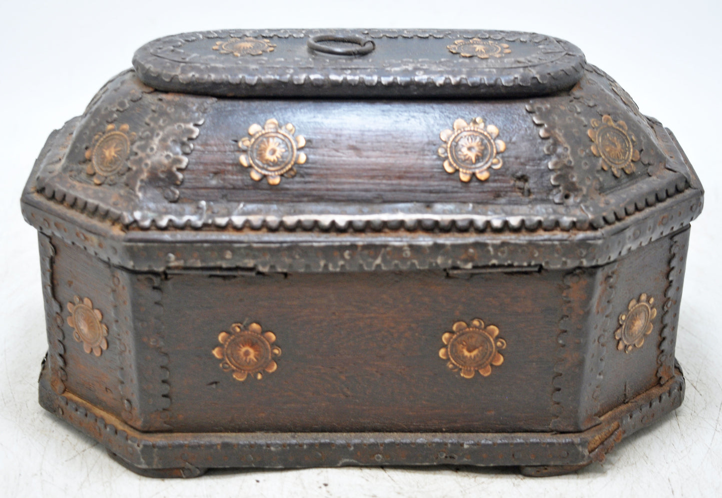 Vintage Wooden Dome Shaped Storage Box Original Old Hand Crafted Brass Fitted