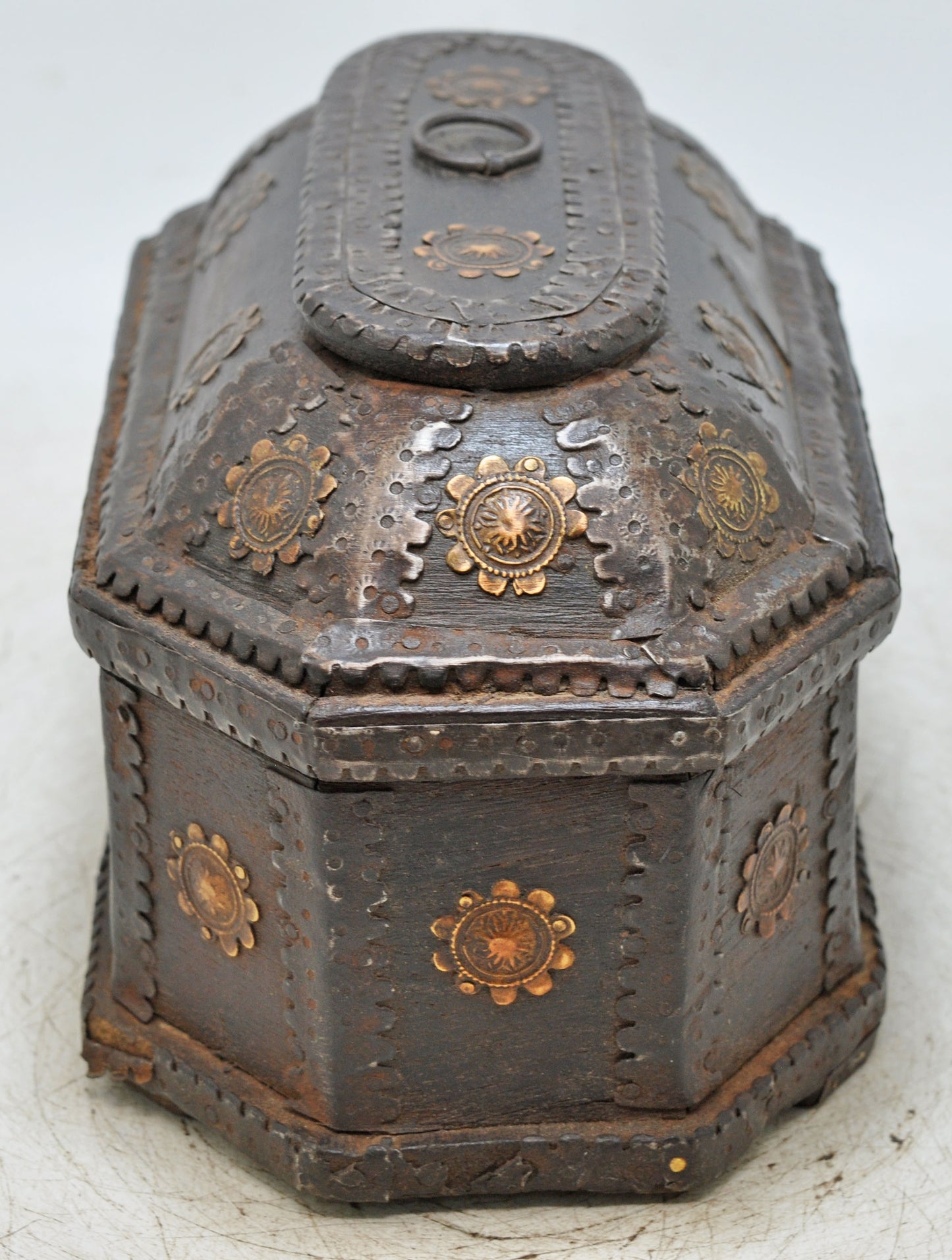 Vintage Wooden Dome Shaped Storage Box Original Old Hand Crafted Brass Fitted