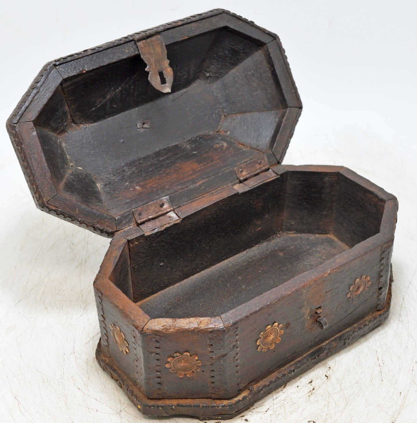 Vintage Wooden Dome Shaped Storage Box Original Old Hand Crafted Brass Fitted