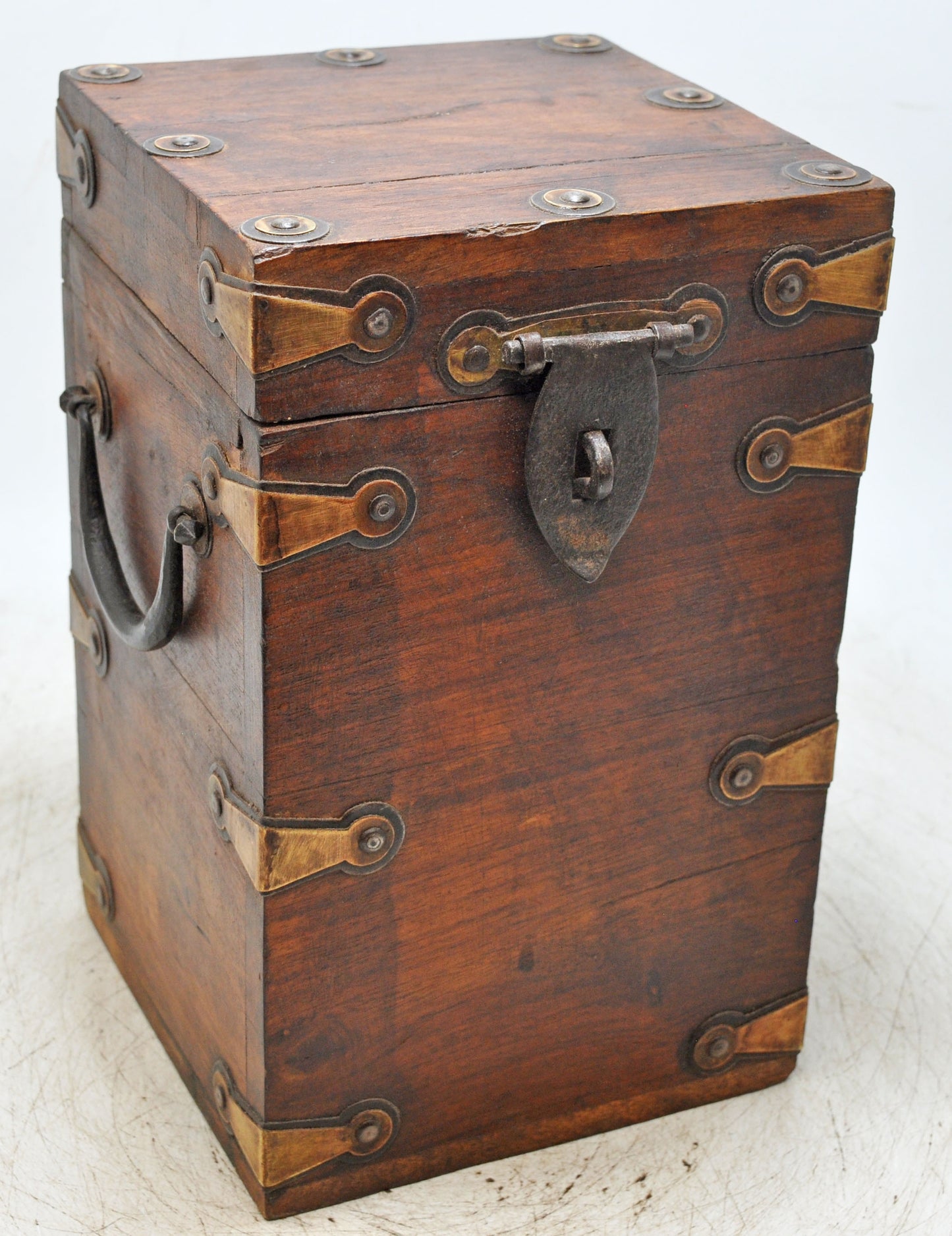 Vintage Wooden Tall Storage Box Original Old Hand Crafted Metal Fitted