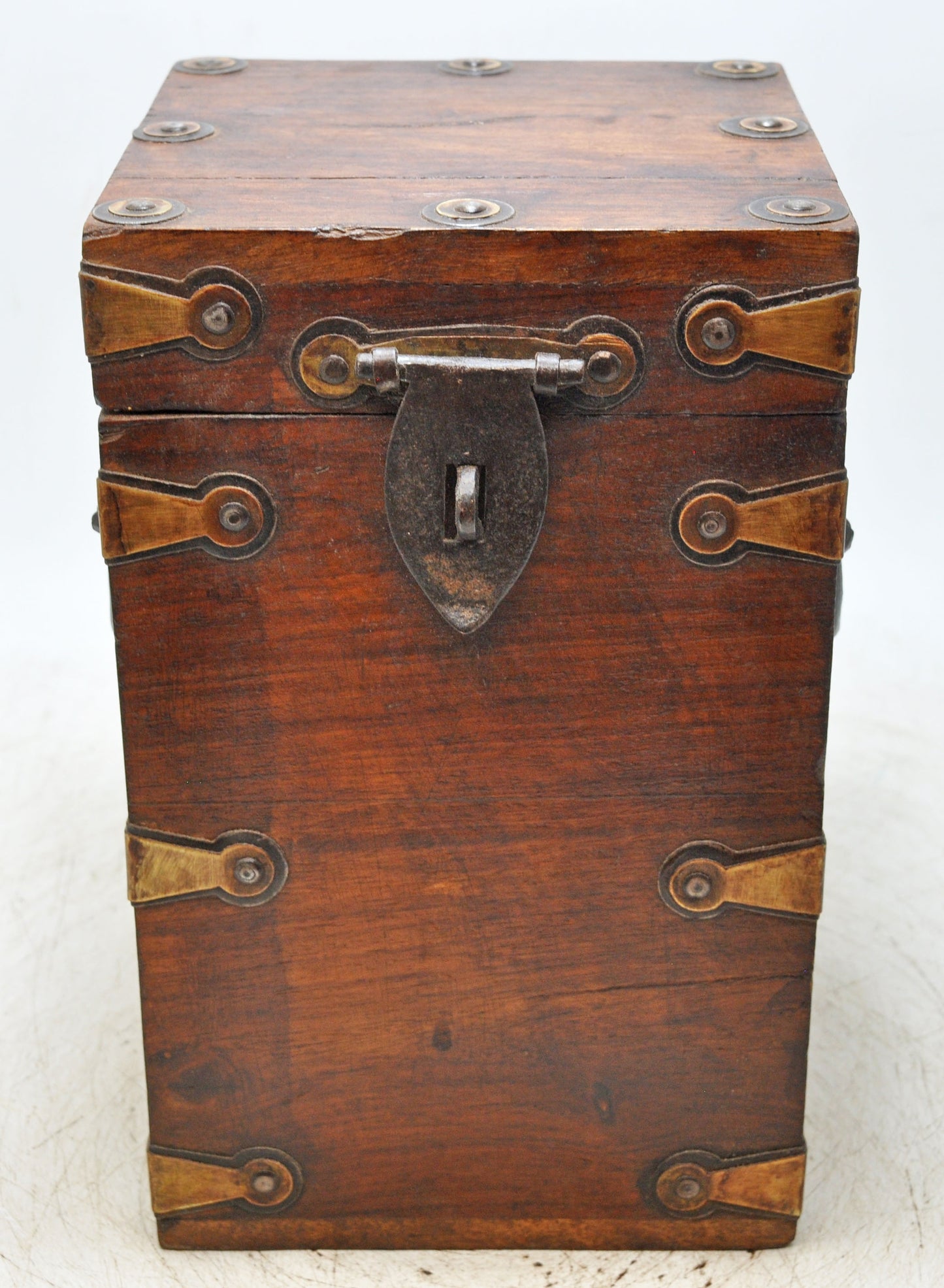 Vintage Wooden Tall Storage Box Original Old Hand Crafted Metal Fitted