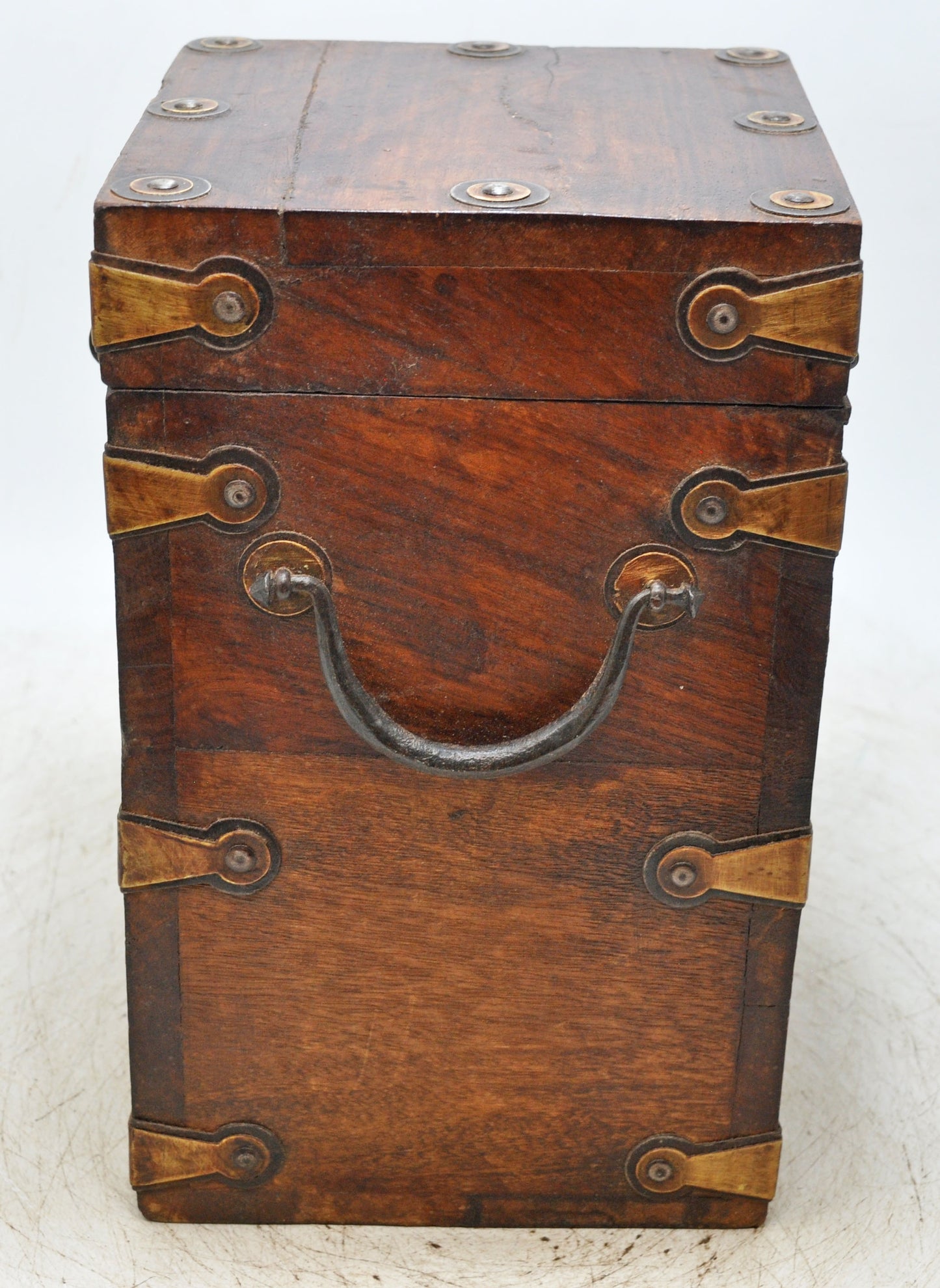Vintage Wooden Tall Storage Box Original Old Hand Crafted Metal Fitted